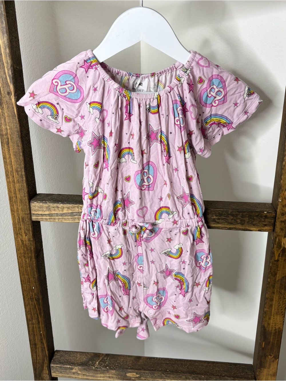 Posh Peanut Barbie Pink Rainbow & Hearts Girls Romper Size 6-12M